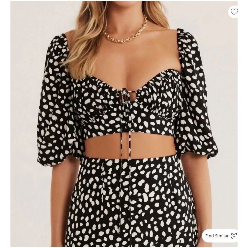 Rumer The Label Two‎ Piece Set Crop Top & Skirt XS White Polka Dot Beach Boho